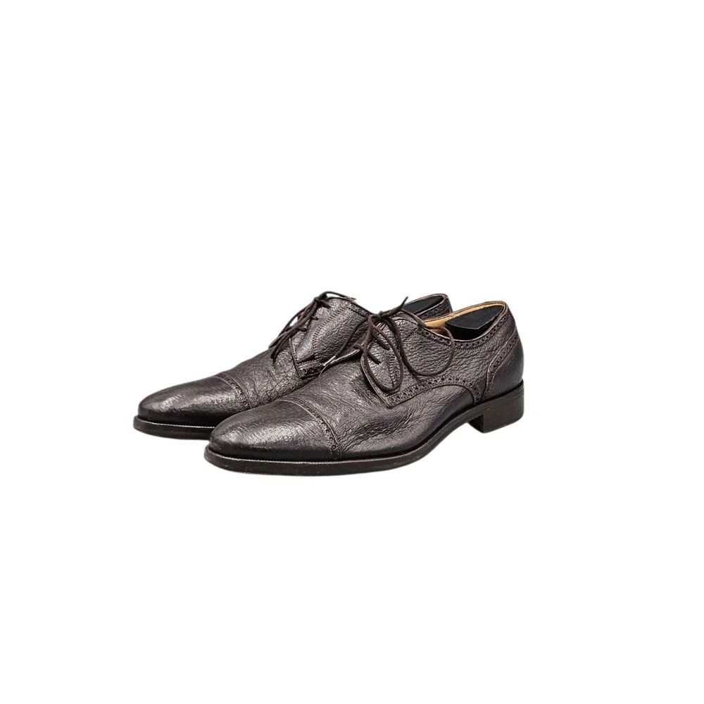 Gravati Men's Size 10 D Brown Buttery Soft Peccary Leather Cap Toe Oxford Shoes
